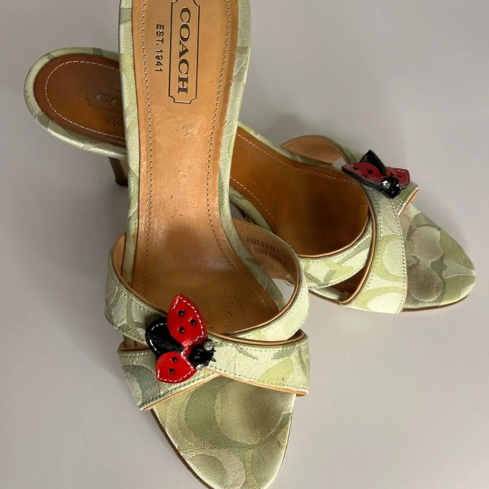 Coach Women's Sandals in Green with Red Ladybug Accents.  Ciara II size 9B. - Picture 3 of 16